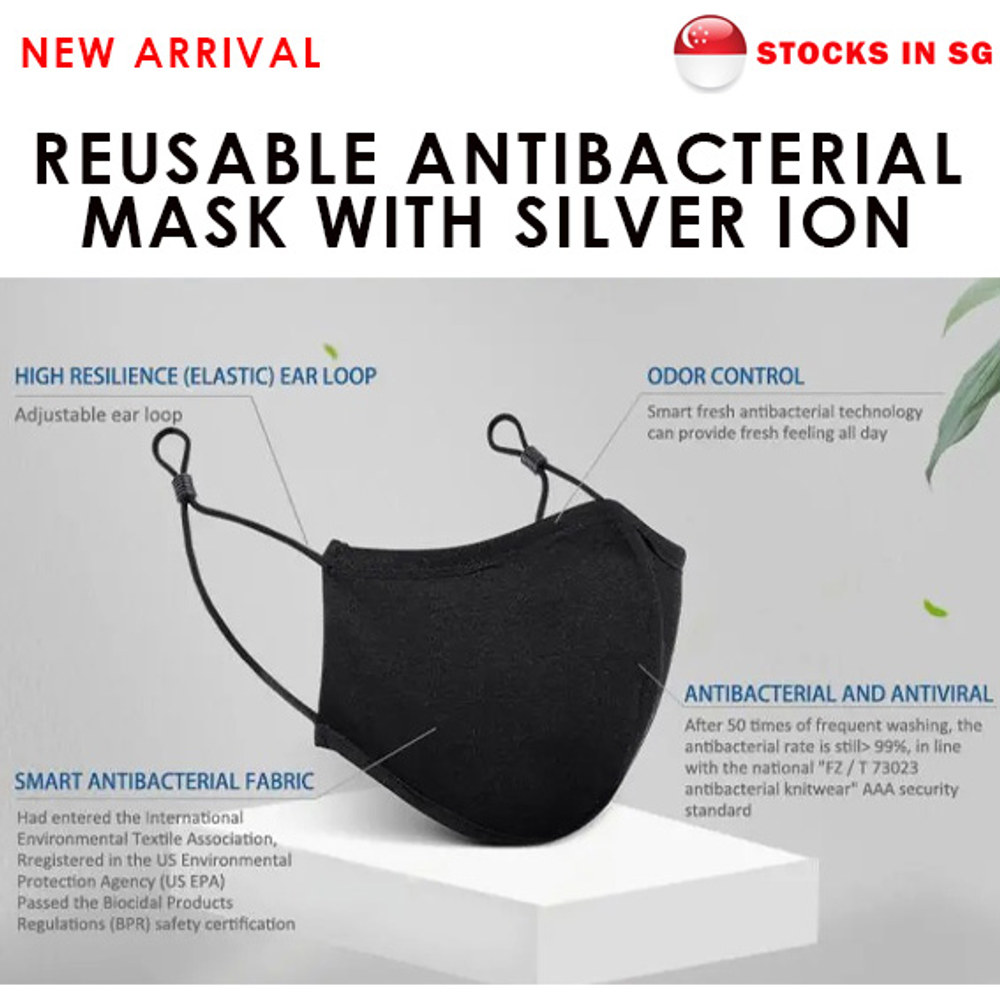 100% Cotton + Silver Ion, Anti Bacterial Reusable Cloth Face Mask (BFE ≥99%), view 2