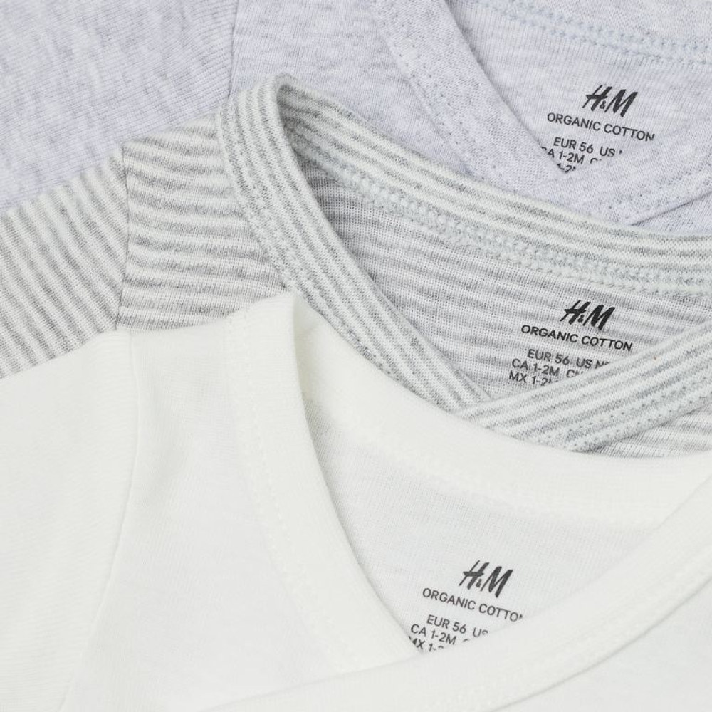 Custom Name on H&amp;M 3-pack long-sleeved bodysuits (0-9mths) - White Grey/Striped, view 4