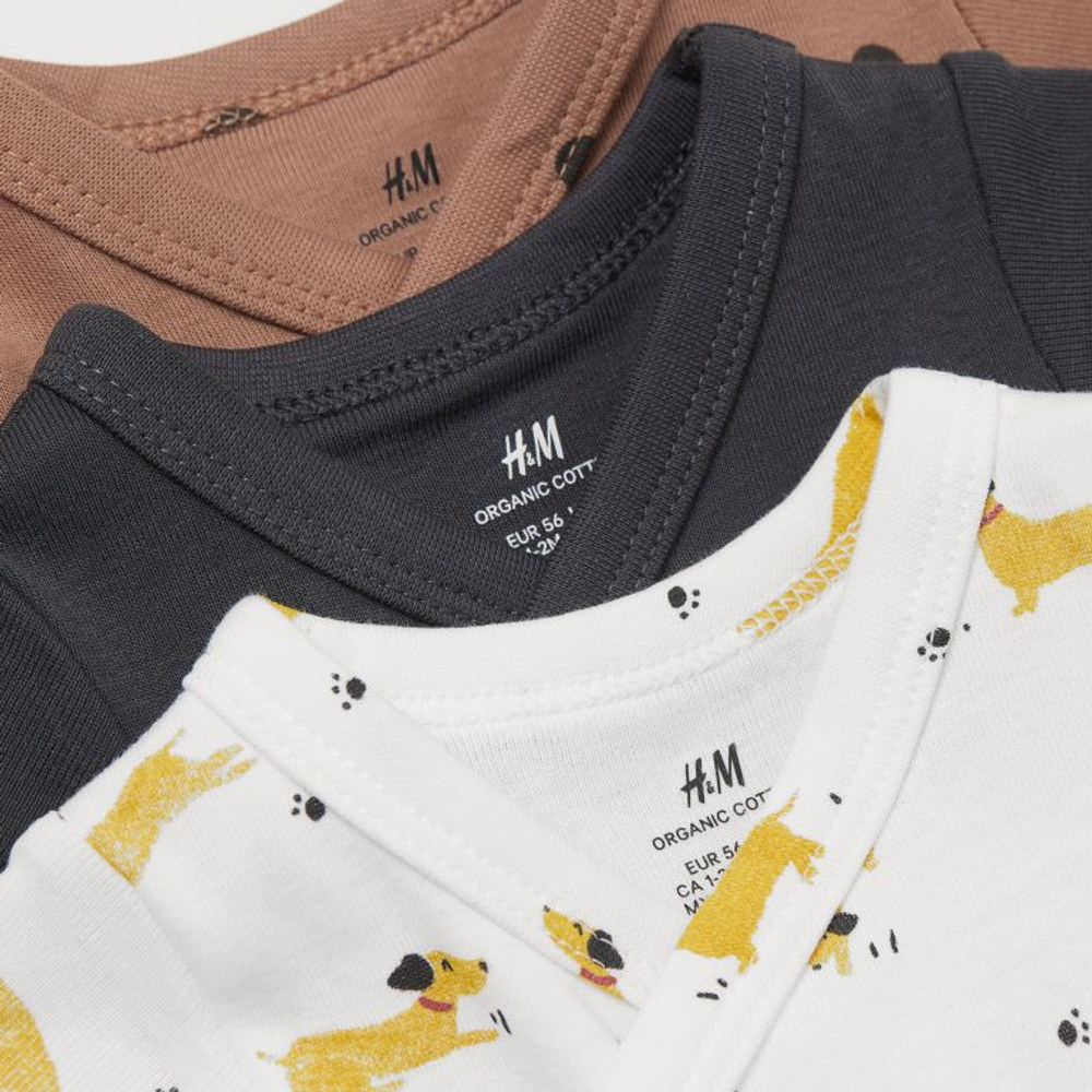 Custom Name on H&amp;M 3-pack wrapover bodysuits -Dark beigepink/Dogs, view 4